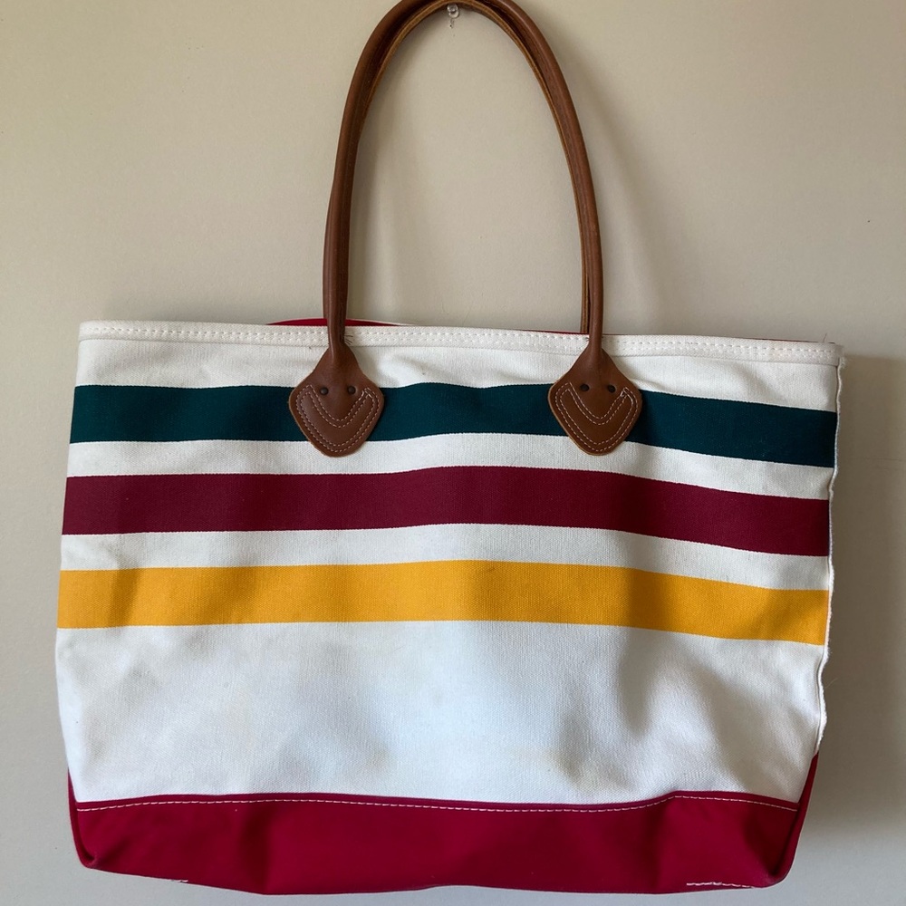 Rare L.L. Bean Boat And Tote striped canvas zip top vintage Tote bag